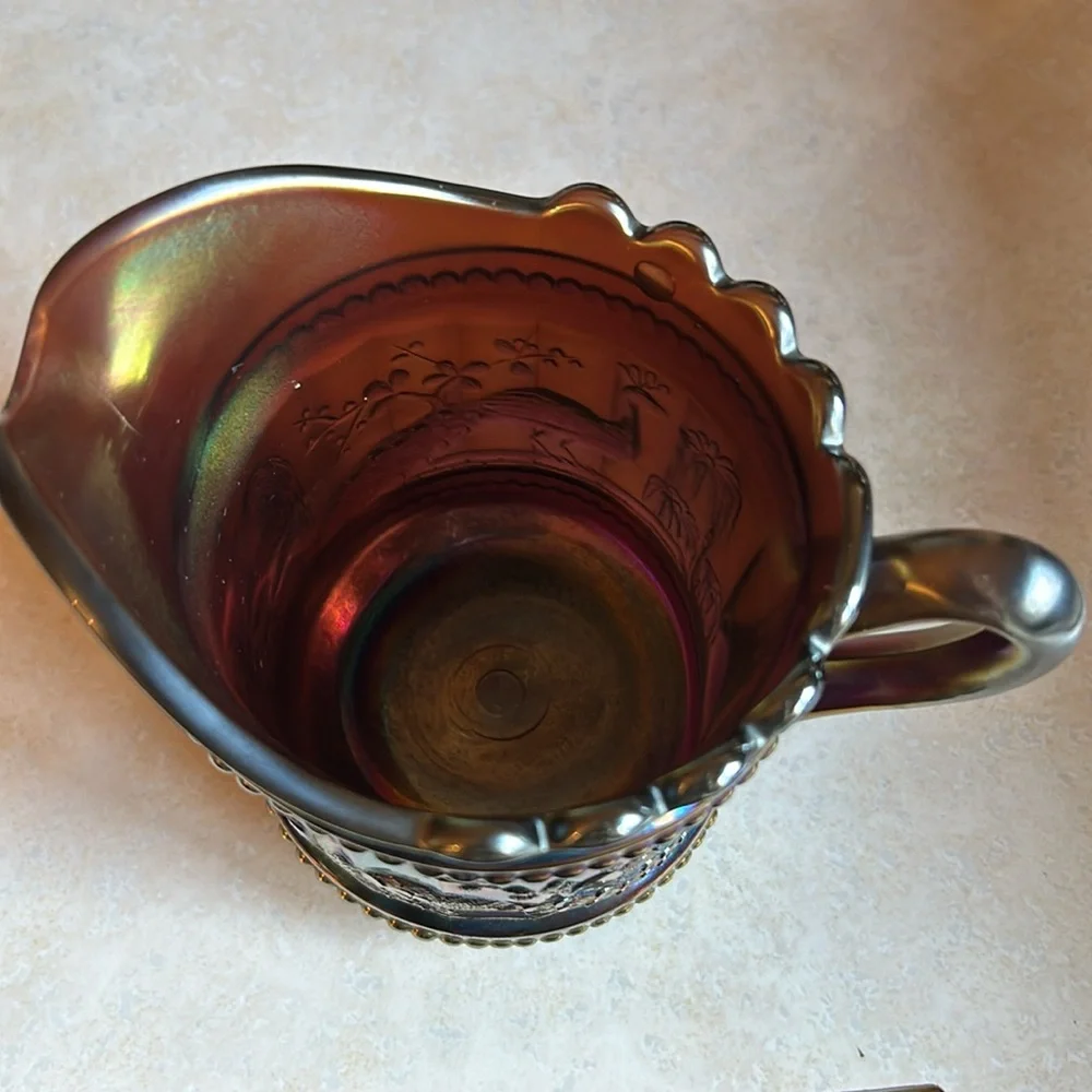 Antique Carnival Glass Peacock at the Fountain Creamer - Picture 6 of 7